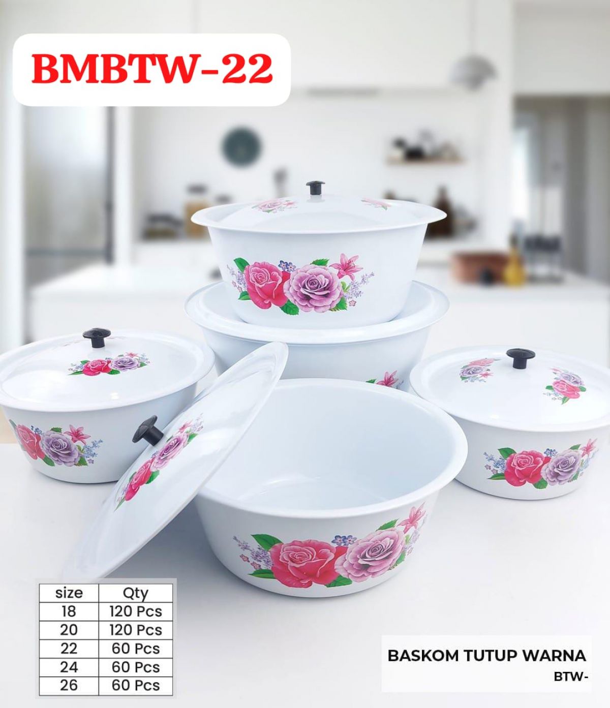 BASKOM TUTUP WARNA BMBTW-22 SIZE 22 CM ISI 5 LUSIN