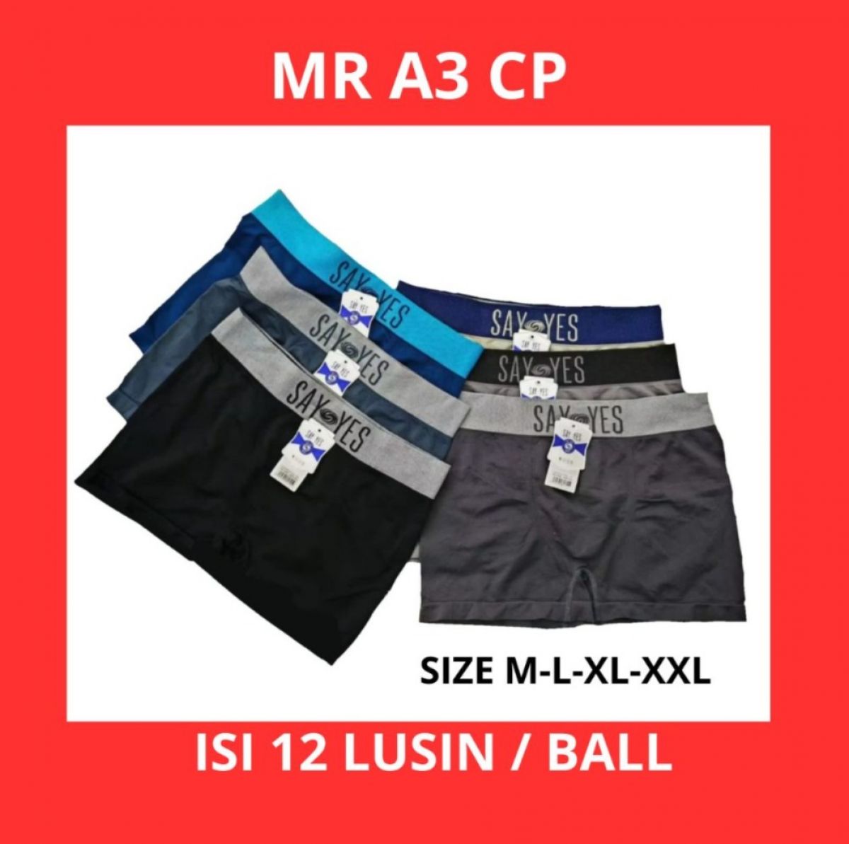 BOXER MR A3 CP SIZE M-L-XL-XXL ISI 12 LUSIN
