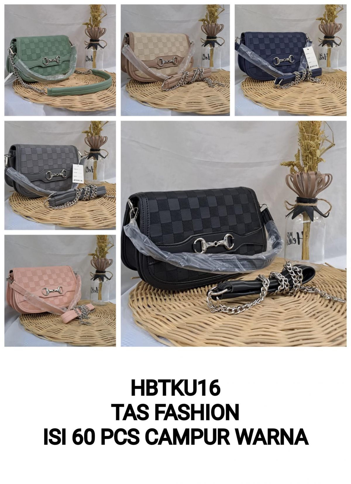 TAS FASHION HBTKU16 SIZE 20CM * 14CM * 15CM ISI 60 PCS ( CAMPUR WARNA )