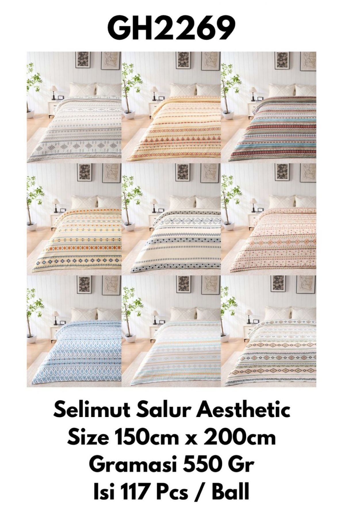 SELIMUT SALUR AESTHETIC GH2269 SIZE 150CM * 200CM GRAMASI 550 GR ISI 117 PCS