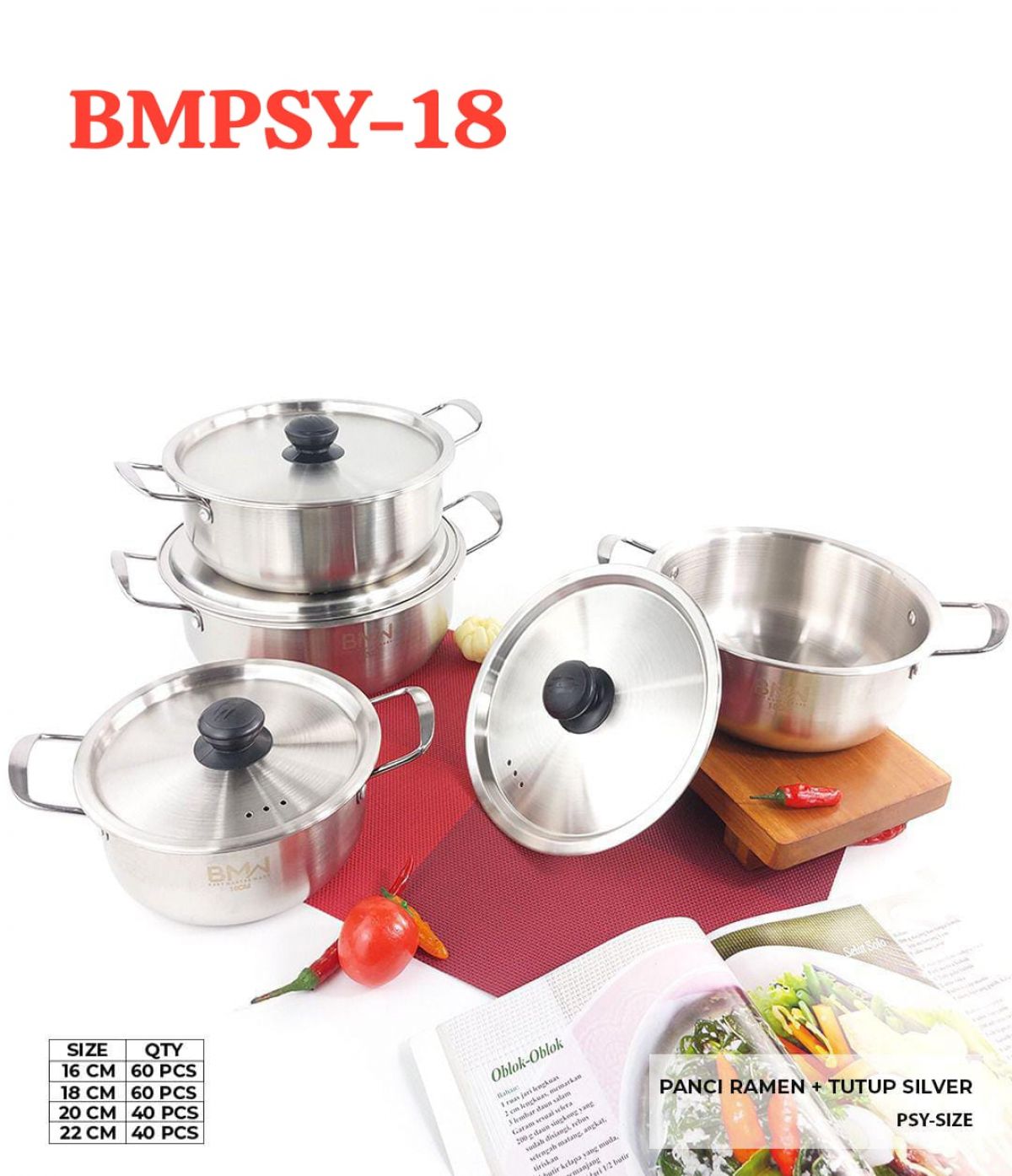 PANCI RAMEN + TUTUP SILVER BMPSY-18 SIZE 18 CM ISI 60 PCS