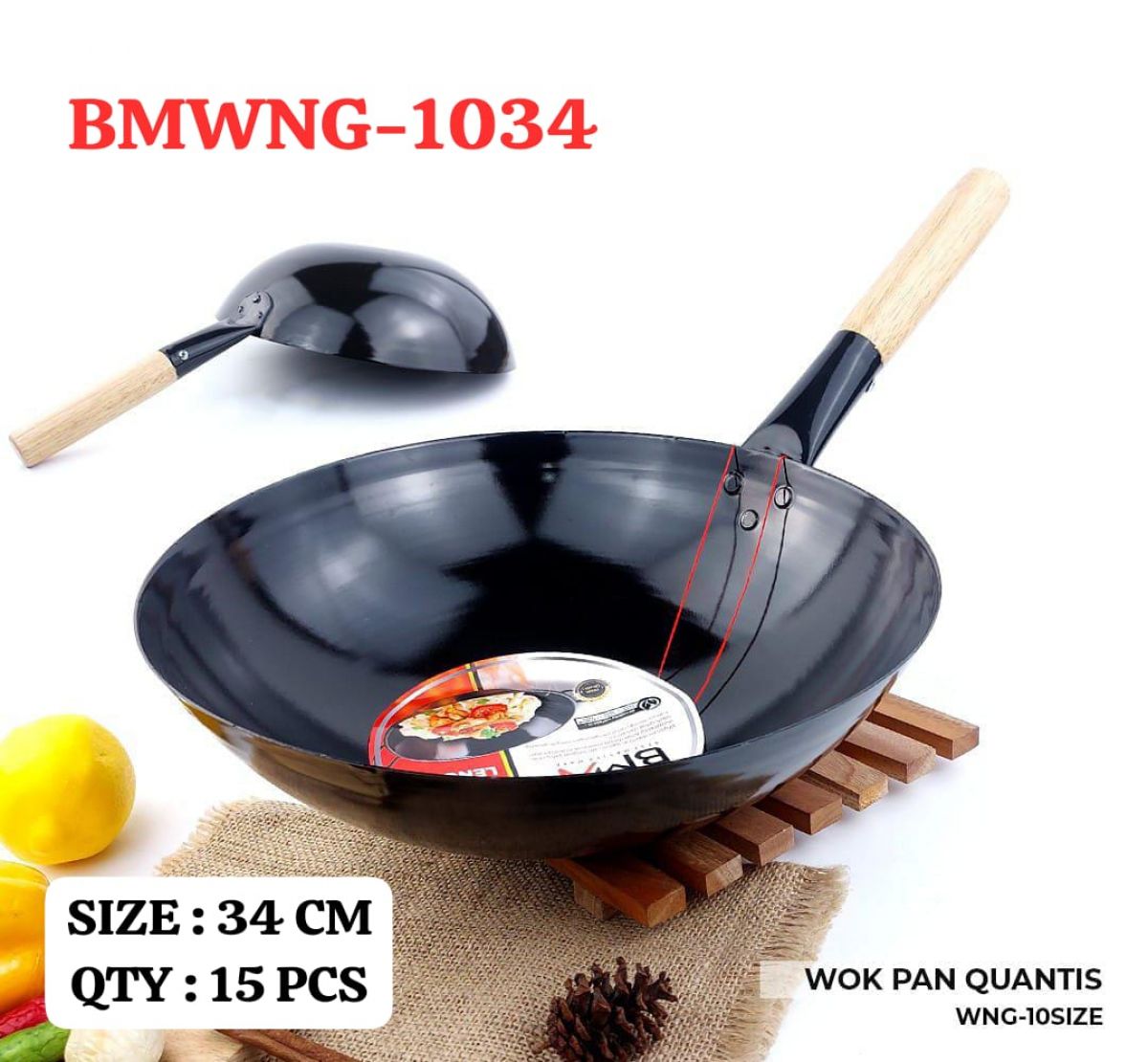 WOK PAN QUANTIS BMWNG-1034 SIZE 34 CM ISI 15 PCS