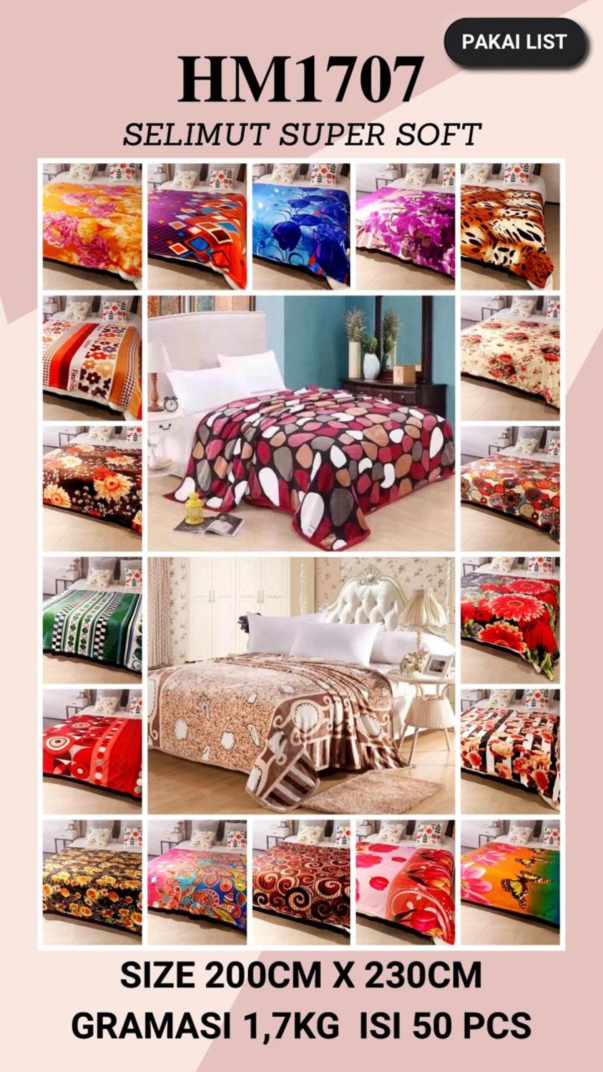 SELIMUT DEWASA HM1707 SIZE 200CM * 230CM 1,7KG ISI 50 PCS