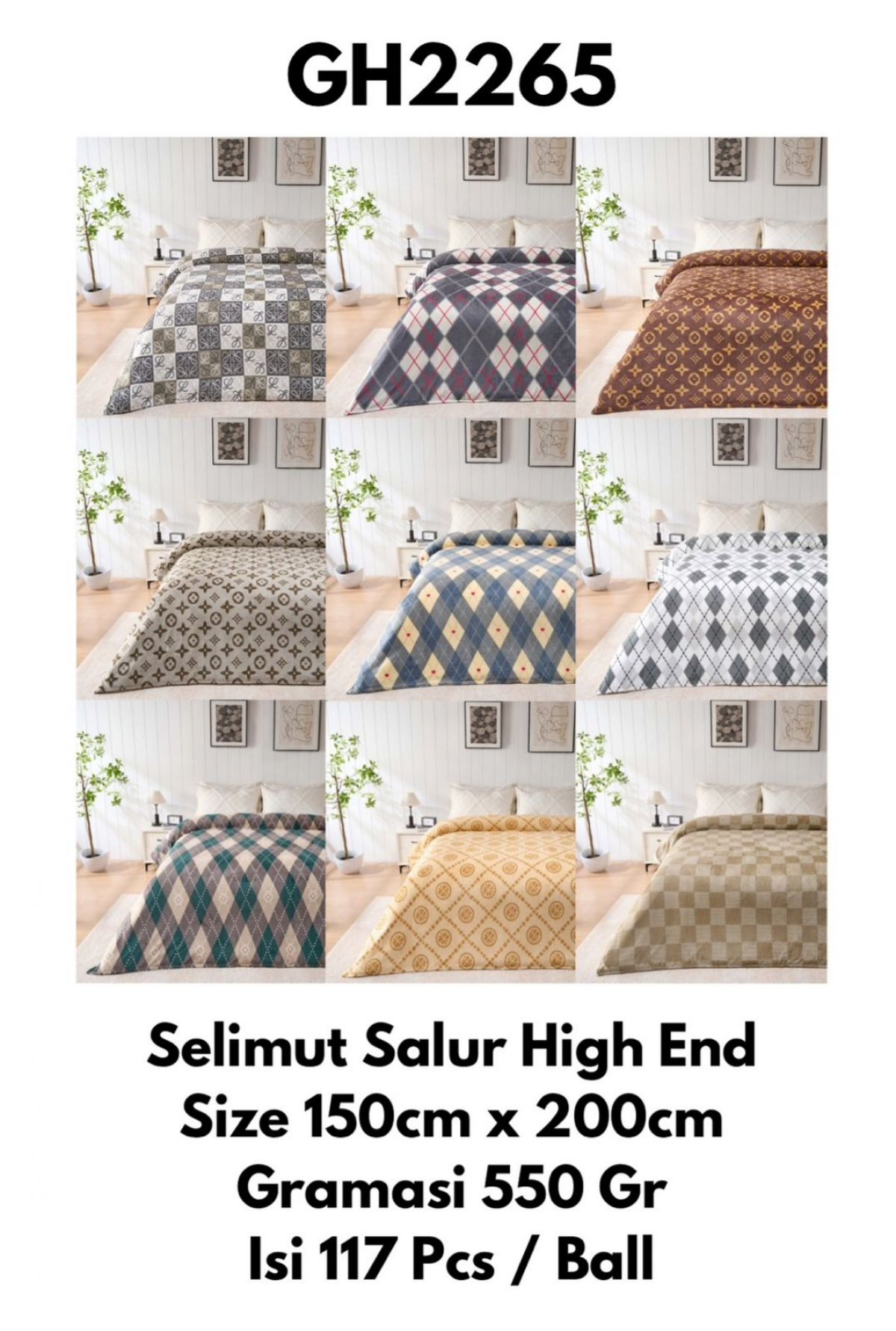 SELIMUT SALUR HIGH END GH2265 SIZE 150CM * 200CM GRAMASI 550 GR ISI 117 PCS