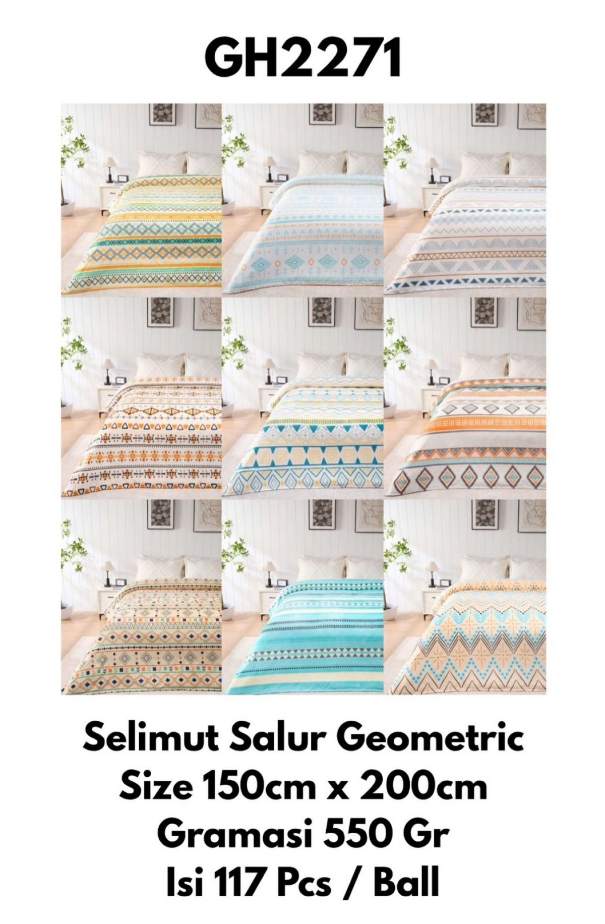 SELIMUT SALUR GEOMETRIC GH2271 SIZE 150CM * 200CM GRAMASI 550 GR ISI 117 PCS