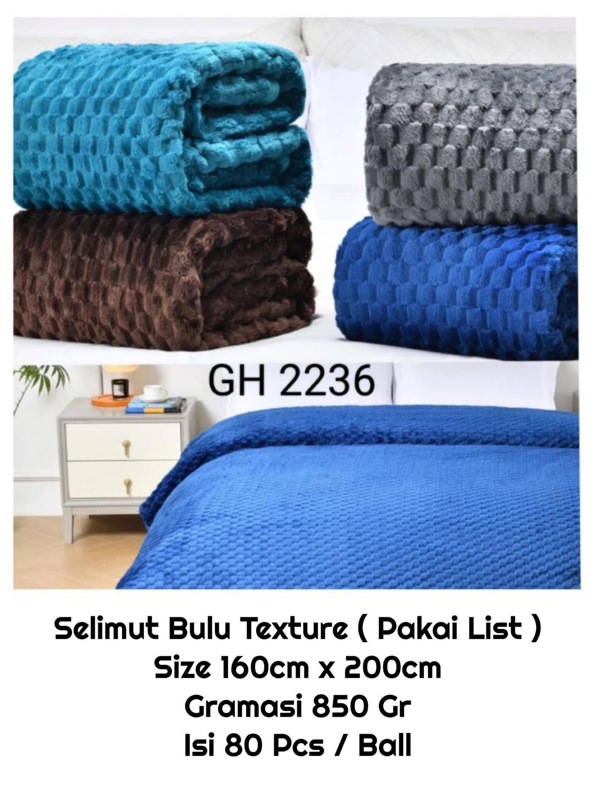 SELIMUT BULU TEXTURE ( PAKAI LIST ) GH2236 SIZE 160CM * 200CM GRAMASI 850GR ISI 80 PCS