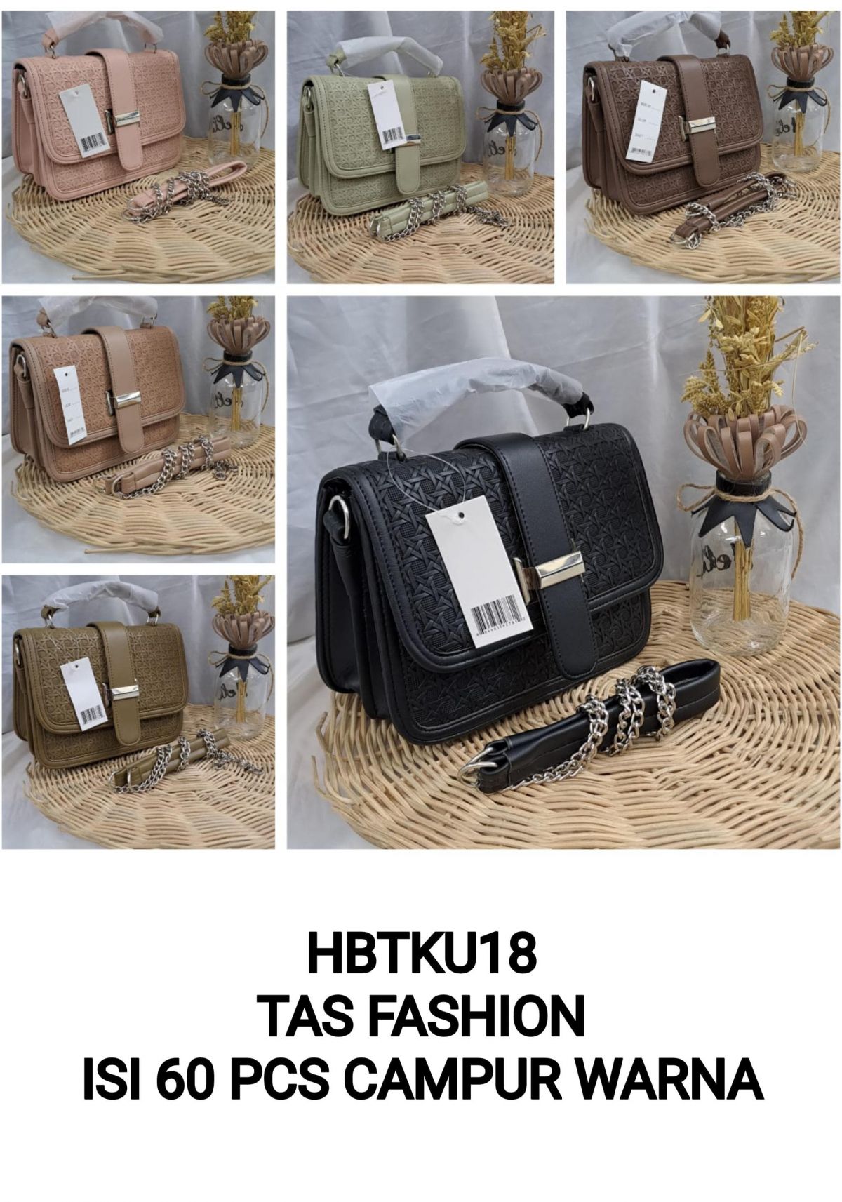 TAS FASHION HBTKU18 SIZE 20CM * 14CM * 15CM ISI 60 PCS ( CAMPUR WARNA )