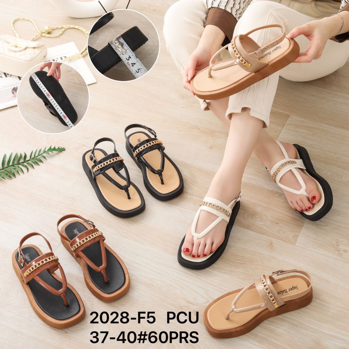 SANDAL 2028-F5 SIZE 37 - 40 TINGGI 2.5 CM ISI 60 PASANG