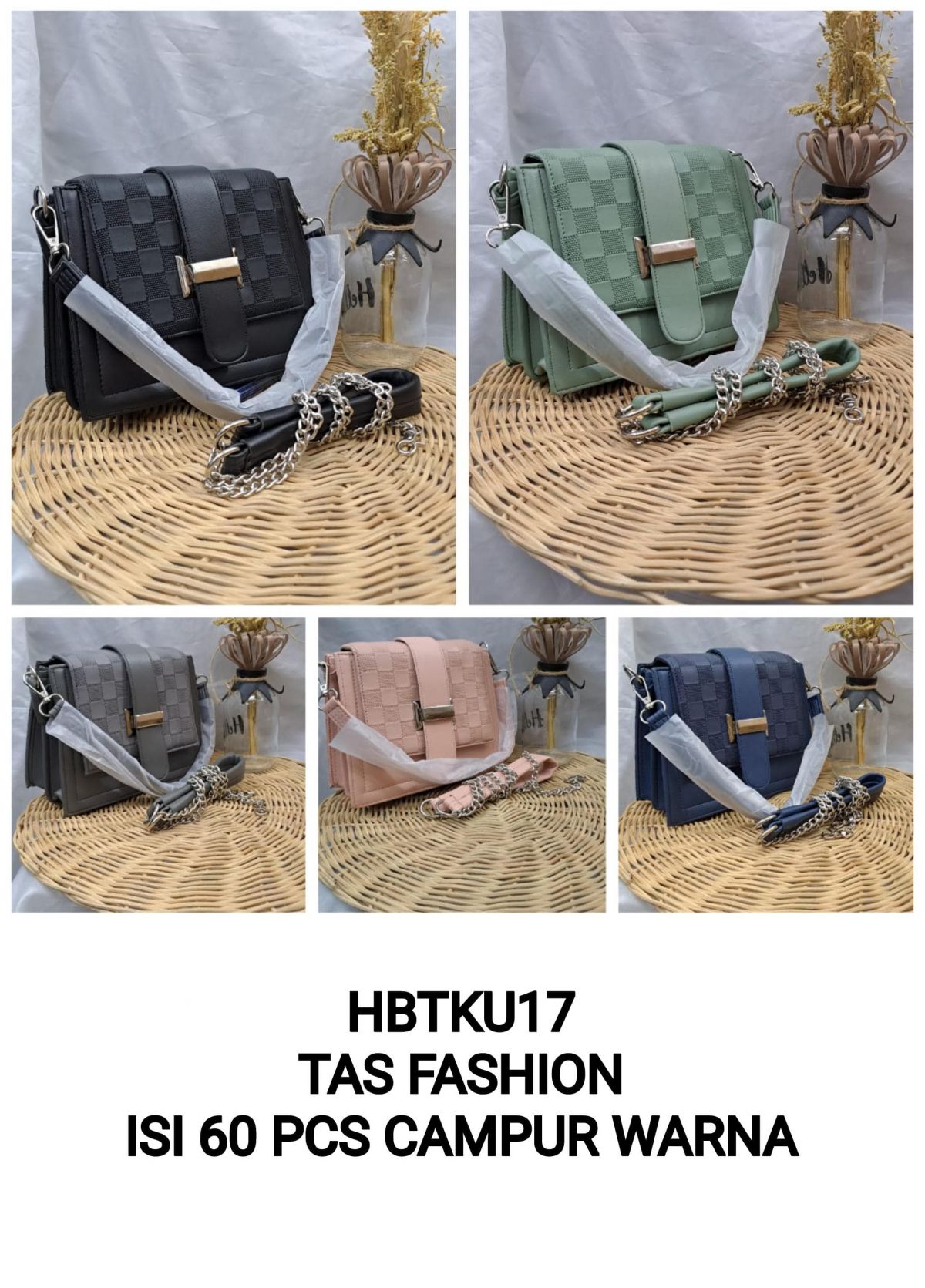 TAS FASHION HBTKU17 SIZE 20CM * 14CM * 15CM ISI 60 PCS ( CAMPUR WARNA )