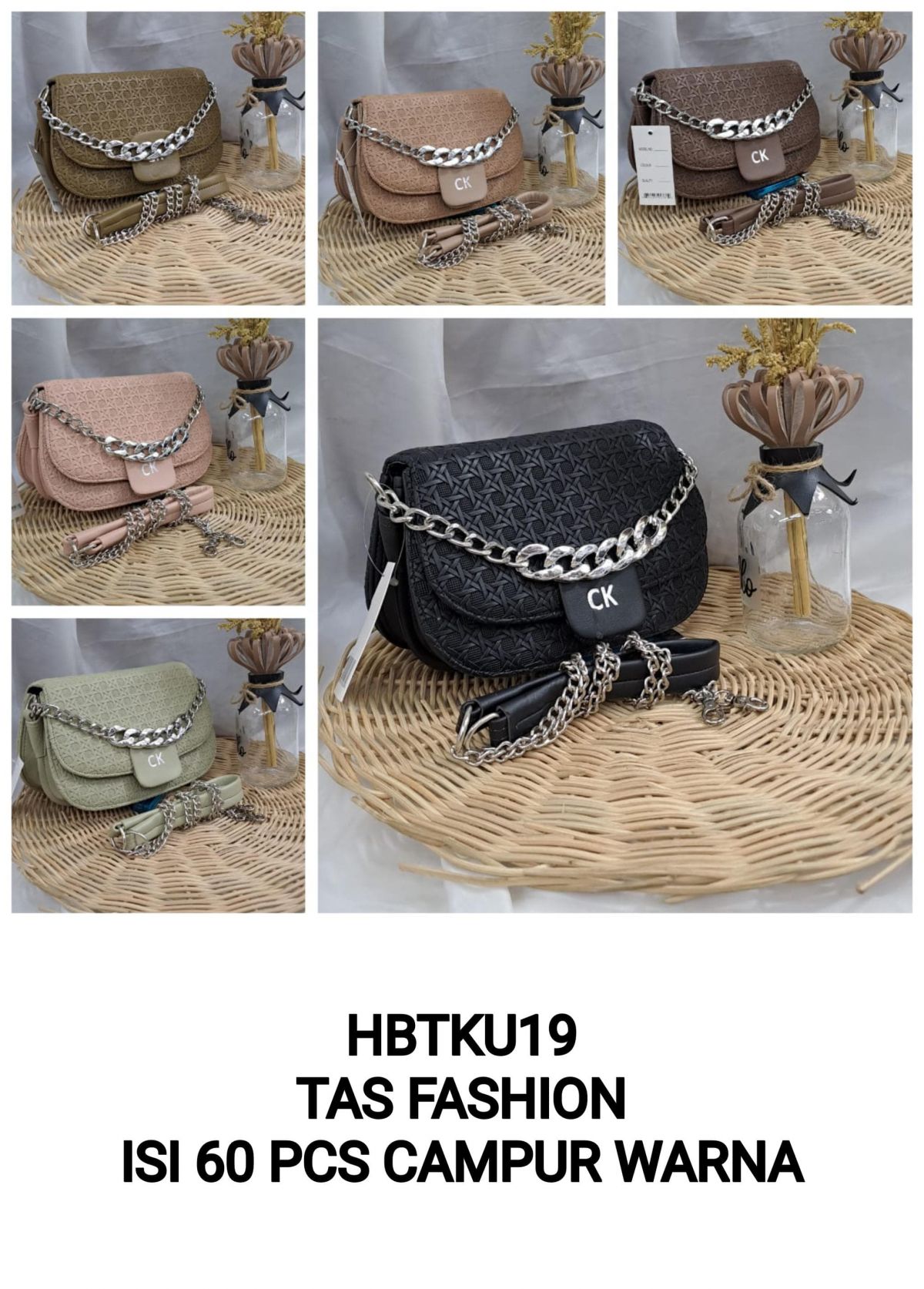 TAS FASHION HBTKU19 SIZE 20CM * 14CM * 15CM ISI 60 PCS ( CAMPUR WARNA )