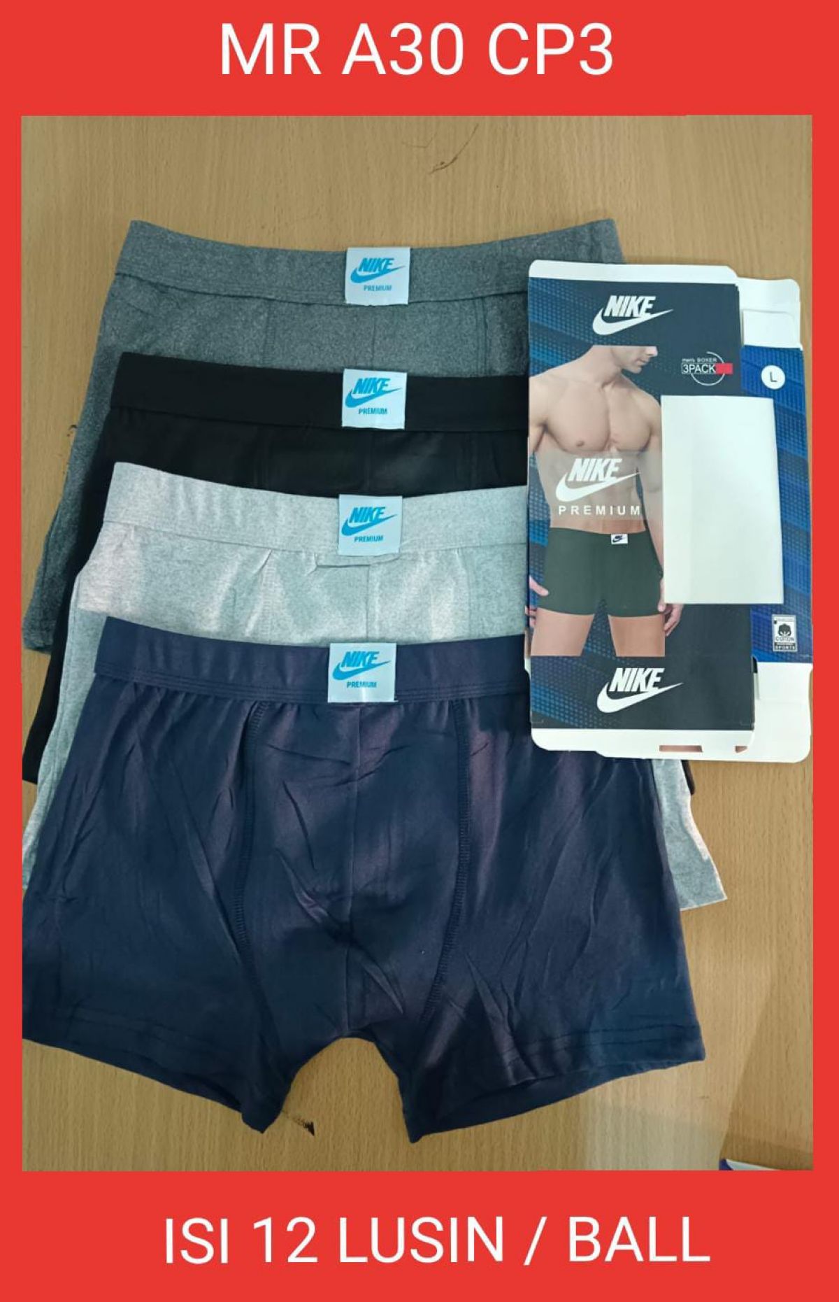 BOXER NIKE PREMIUM MR A30 CP3 SIZE M-L-XL-XXL ISI 12 LUSIN