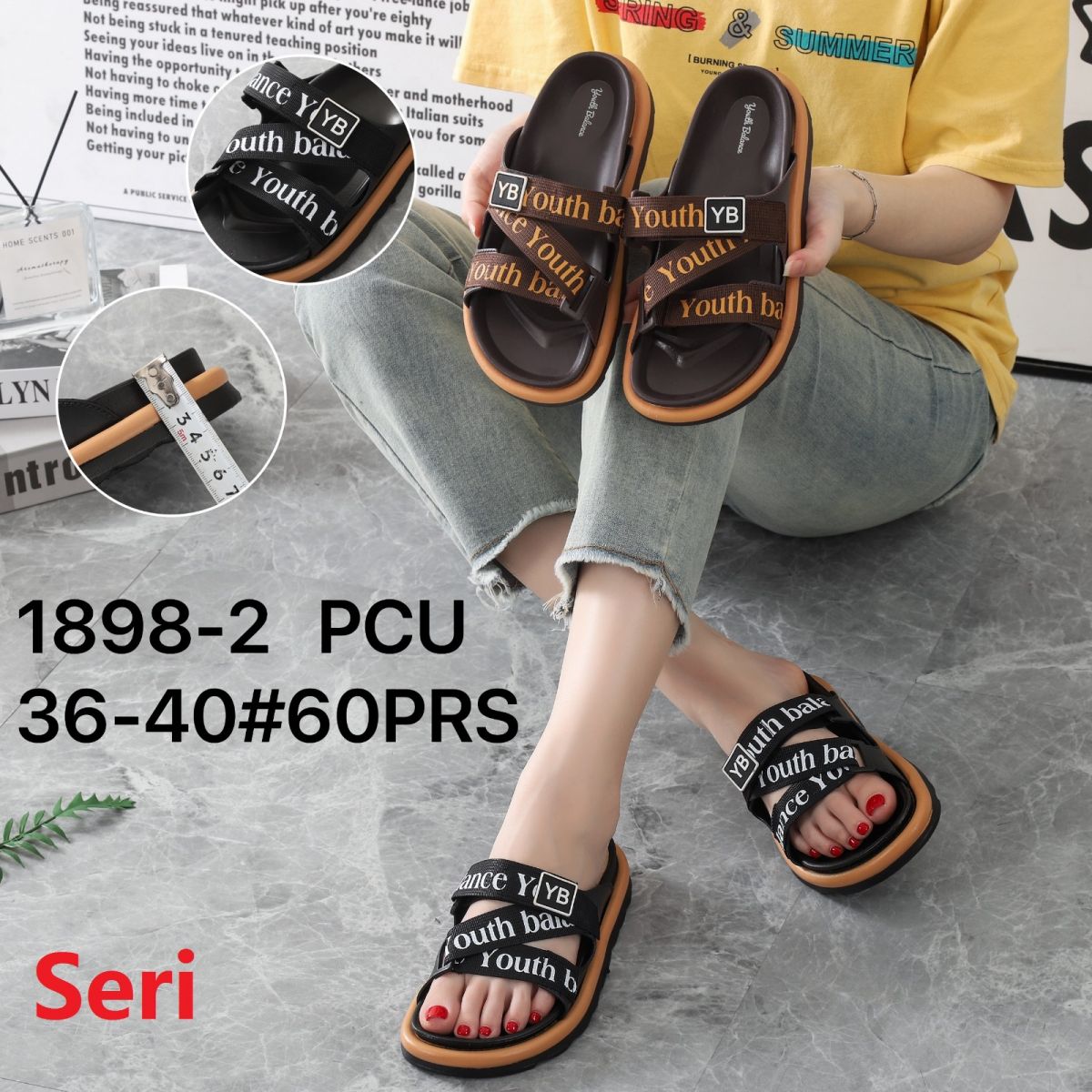 SANDAL 1898-2 SIZE 36 - 40 TINGGI 3.5 CM ISI 60 PASANG