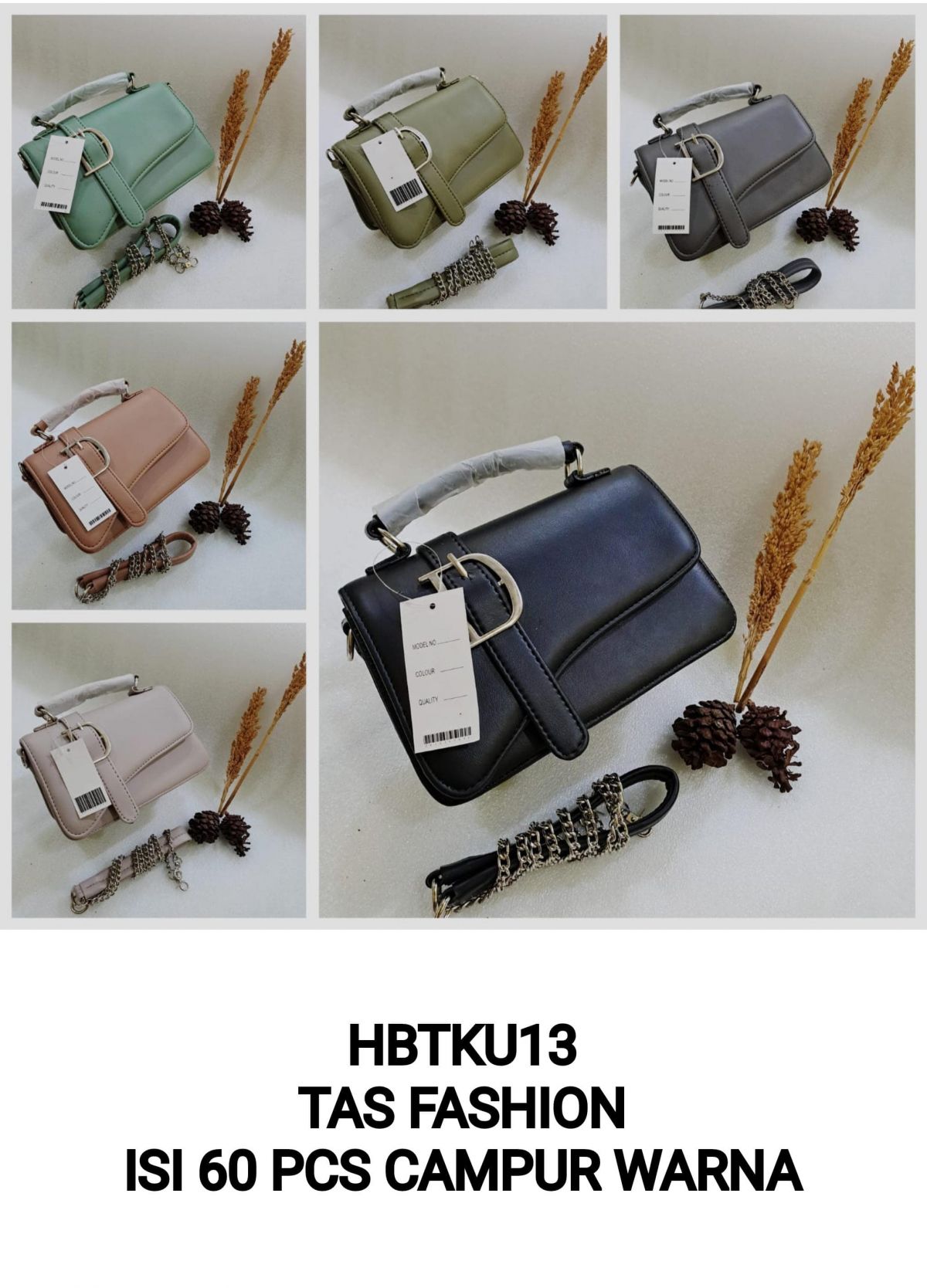 TAS FASHION HBTKU13 SIZE 20CM * 14CM * 15CM ISI 60 PCS ( CAMPUR WARNA )