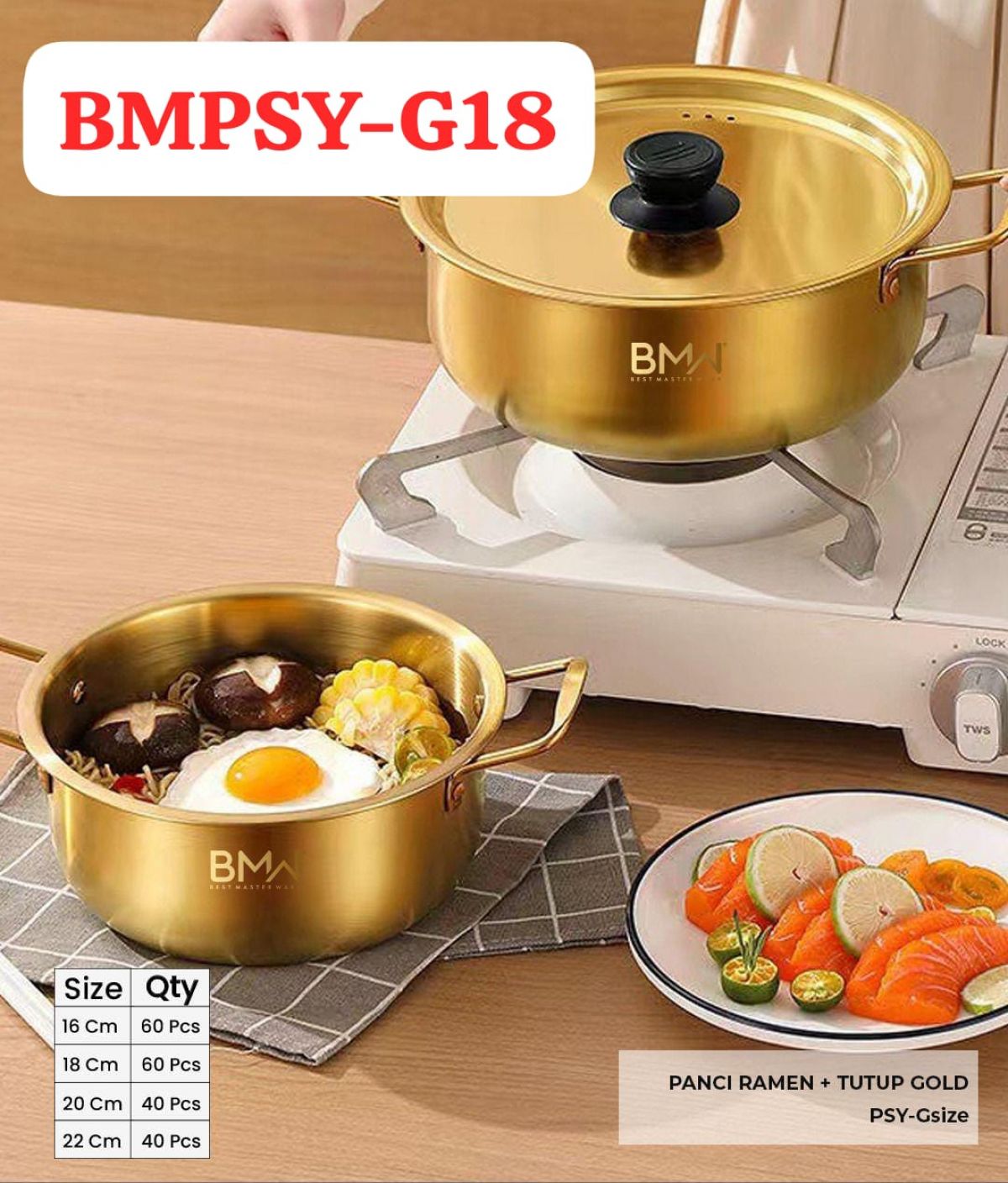PANCI RAMEN + TUTUP GOLD BMPSY-G18 SIZE 18 ISI 60 PCS