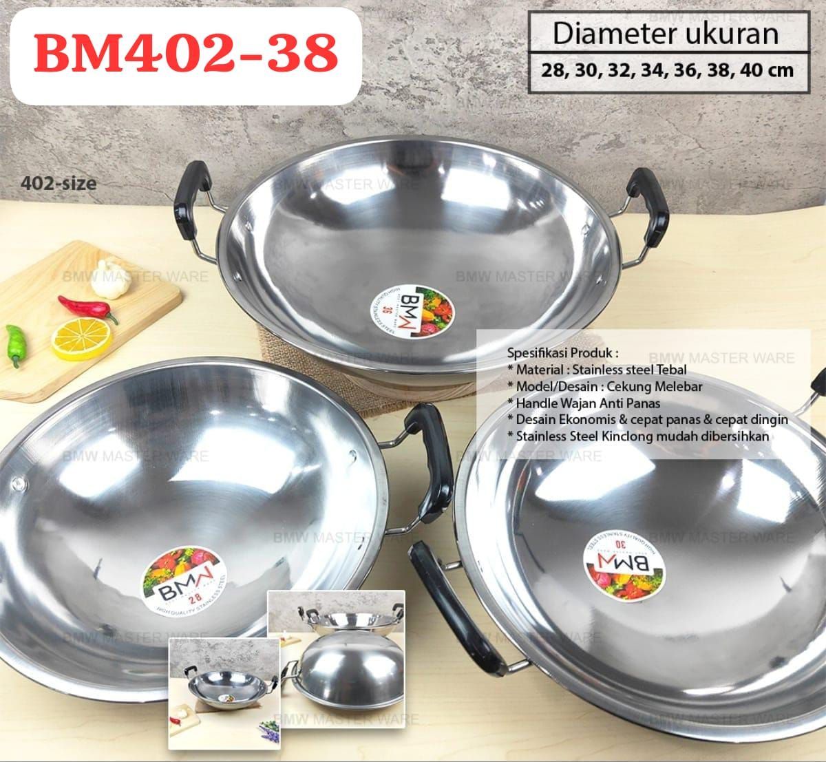 WAJAN STAINLESS BM402-38 SIZE 38 CM ISI 30 PCS