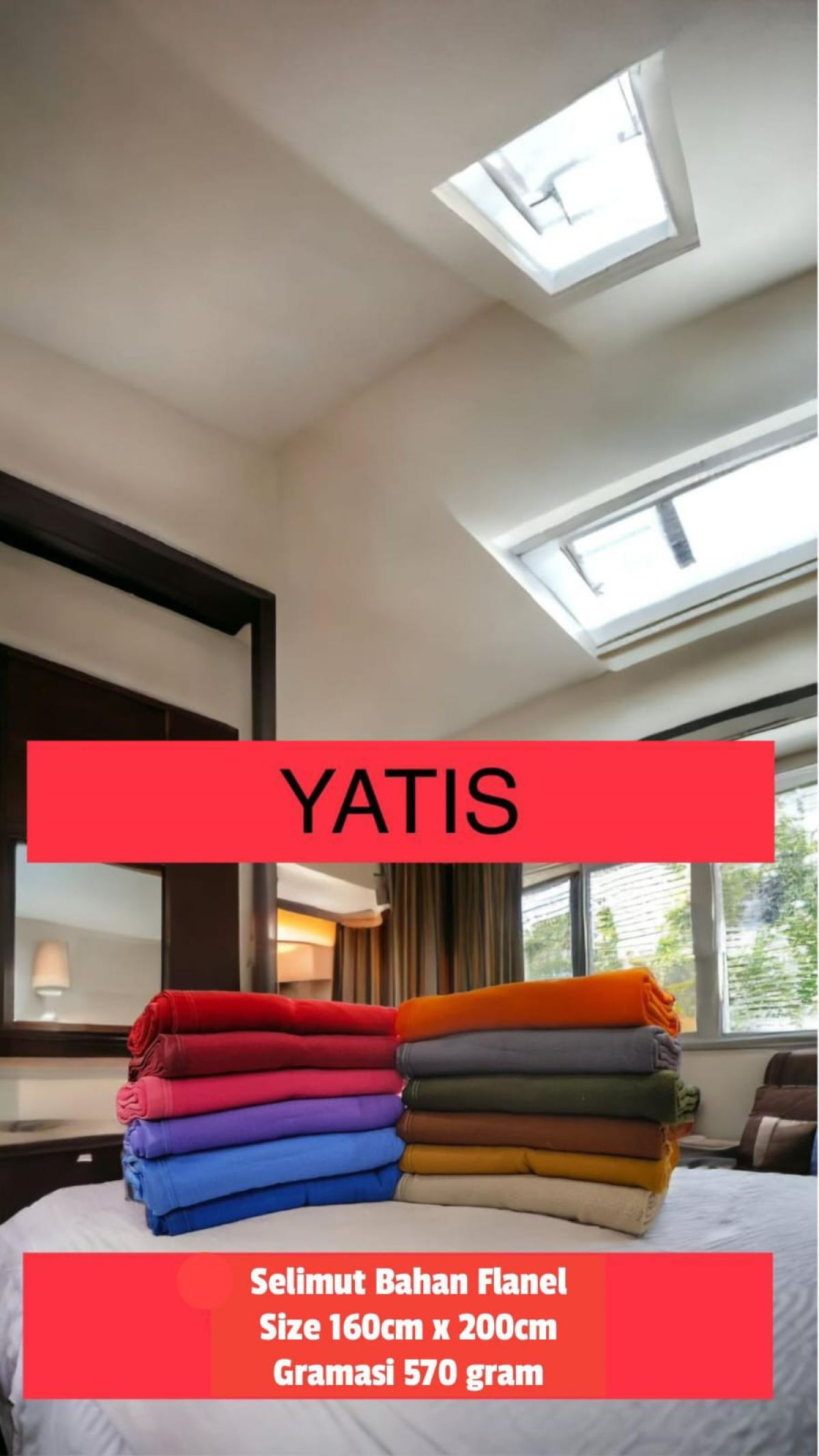 SELIMUT YATIS BAHAN FLANNEL SIZE 160CM * 200CM GRAMASI 570GR ISI 120 PCS