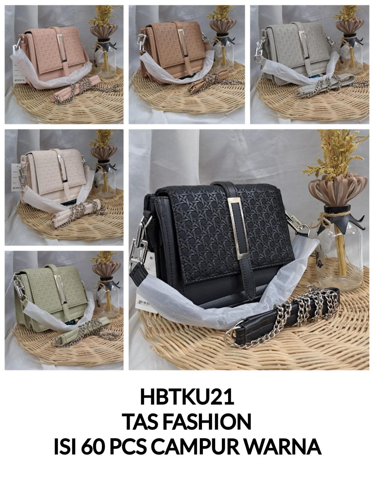 TAS FASHION HBTKU21 SIZE 20CM * 14CM * 15CM ISI 60 PCS ( CAMPUR WARNA )