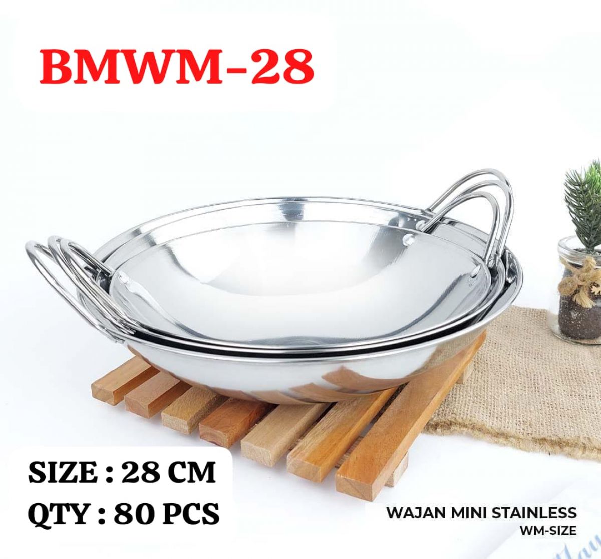WAJAN MINI STAINLESS BMWM-28 SIZE 28 CM ISI 80 PCS
