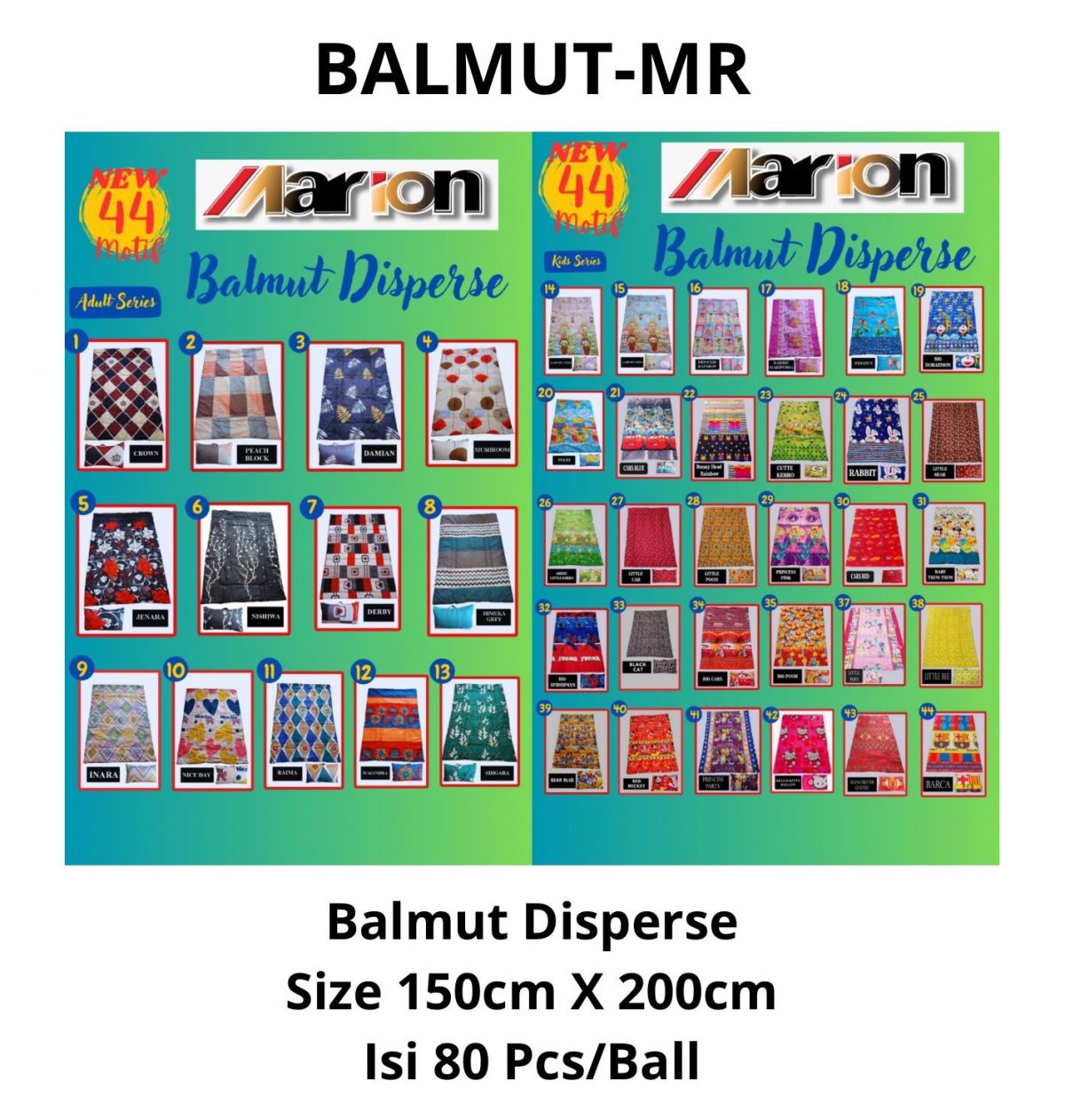BANTAL SELIMUT MARION BALMUT-MR BAHAN DISPERSE SIZE 150CM * 200CM ISI 80 PCS