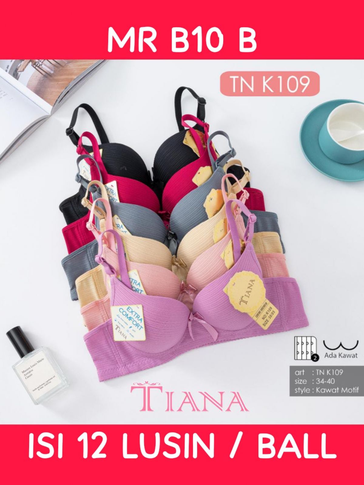 BH KAWAT MOTIF MR B10 B SIZE 34 - 40 ISI 12 LUSIN