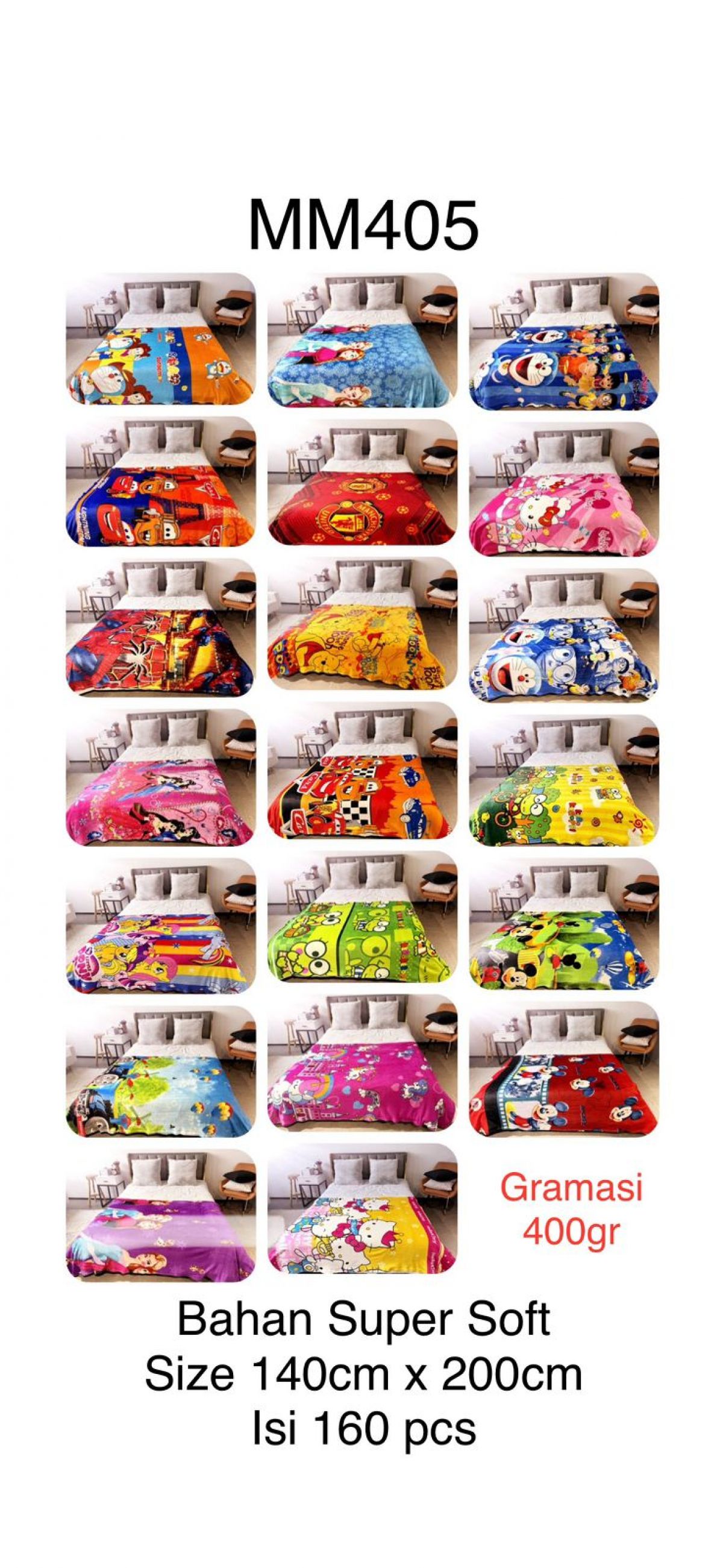 SELIMUT KARAKTER MM405 SIZE 140CM*200CM 400GR ISI 160 PCS