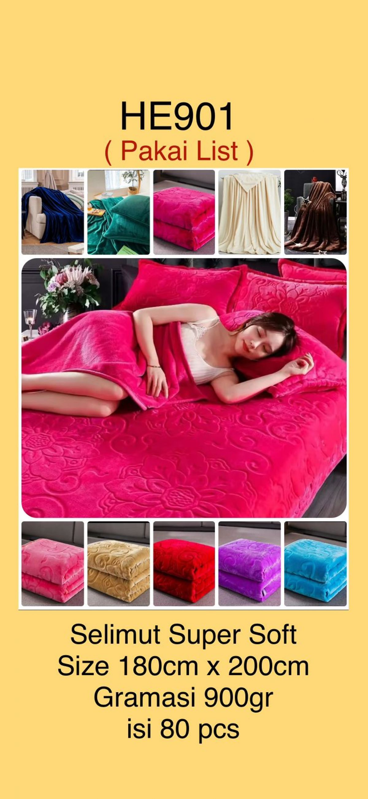 SELIMUT EMBOS HE901 SIZE 180CM * 200CM 900GR ISI 80 PCS