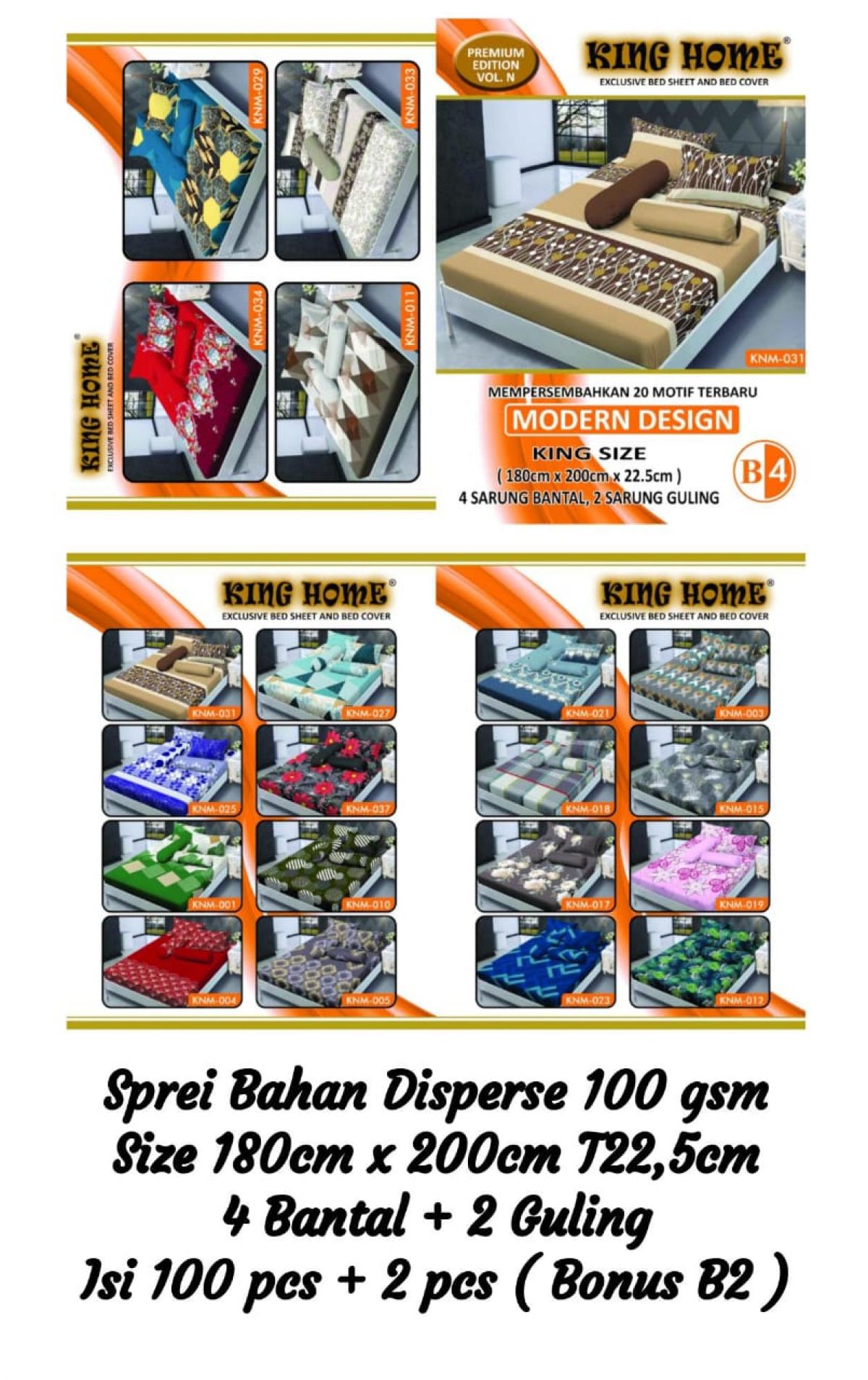 SPREI KING HOME KNMB4 MOTIF BUNGA & MINIMALIS B4 ISI 100 PCS ( BONUS 2 PCS B2 )