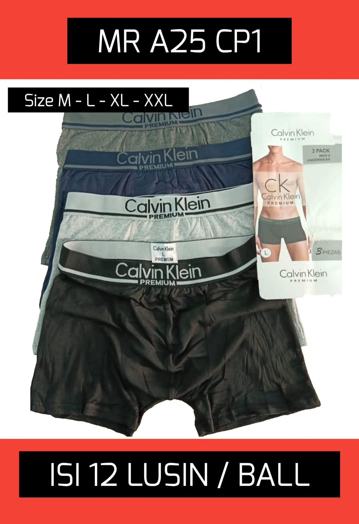 BOXER MR A25 CP1 SIZE M - L - XL - XXL ISI 12 LUSIN