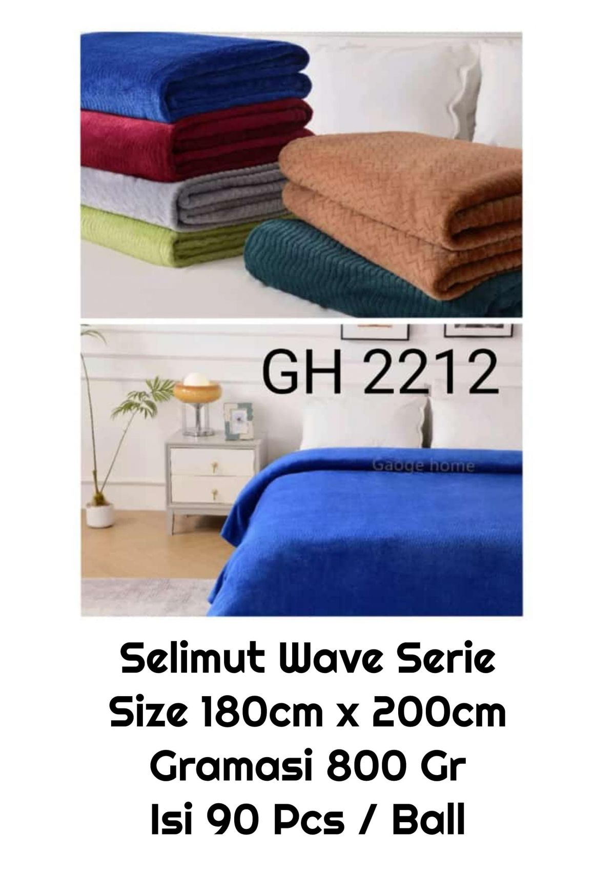 SELIMUT WAVE SERIE GH2212 SIZE 180CM * 200CM GRAMASI 800GR ISI 90 PCS