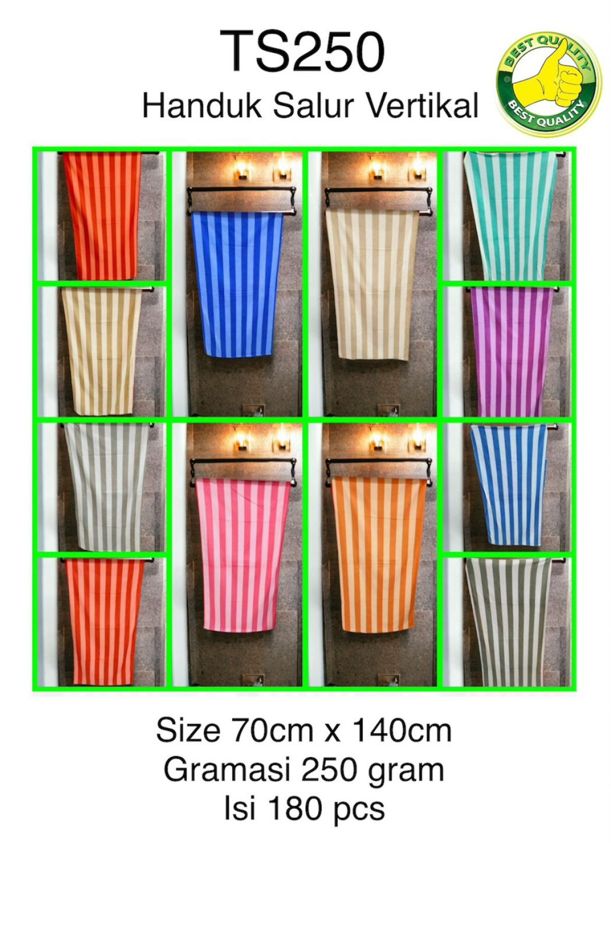HANDUK SALUR VERTIKAL TS250 SIZE 70CM * 140CM GRAMASI 250GR ISI 180 PCS
