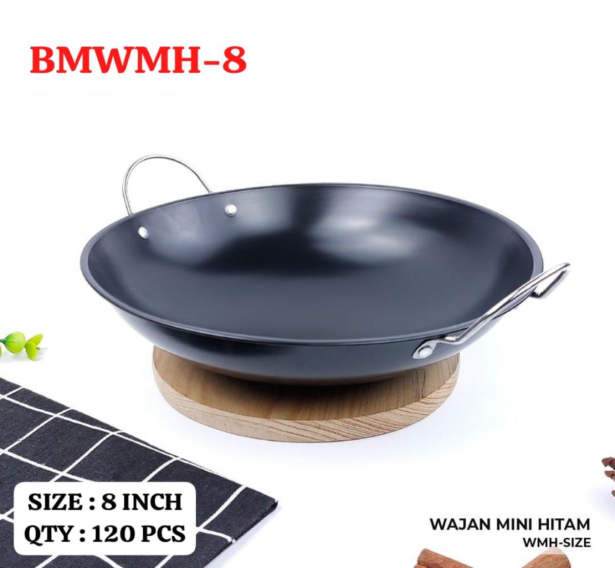 WAJAN MINI HITAM BMWMH-8 SIZE 8 INCH ISI 120 PCS