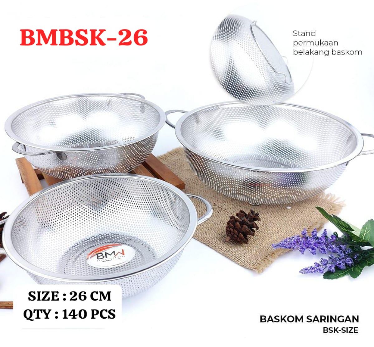BASKOM SARINGAN BMBSK-26 SIZE 26CM ISI 140 PCS
