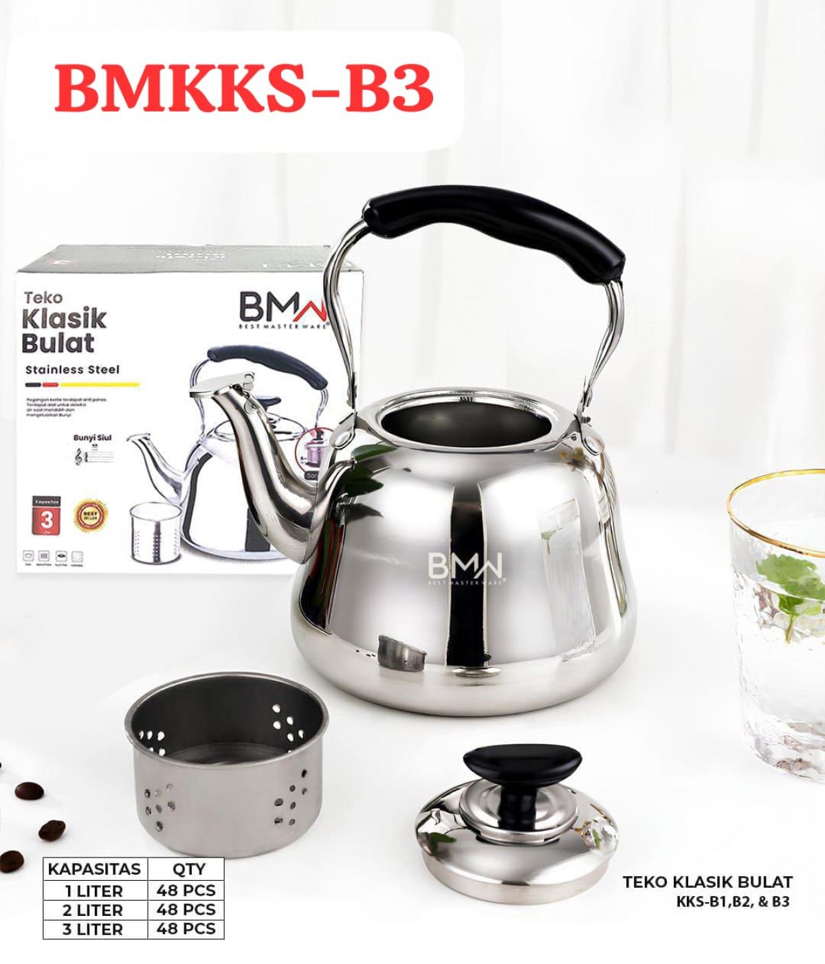 TEKO KLASIK BULAT BMKKS-B3 SIZE 3 LITER ISI 48 PCS